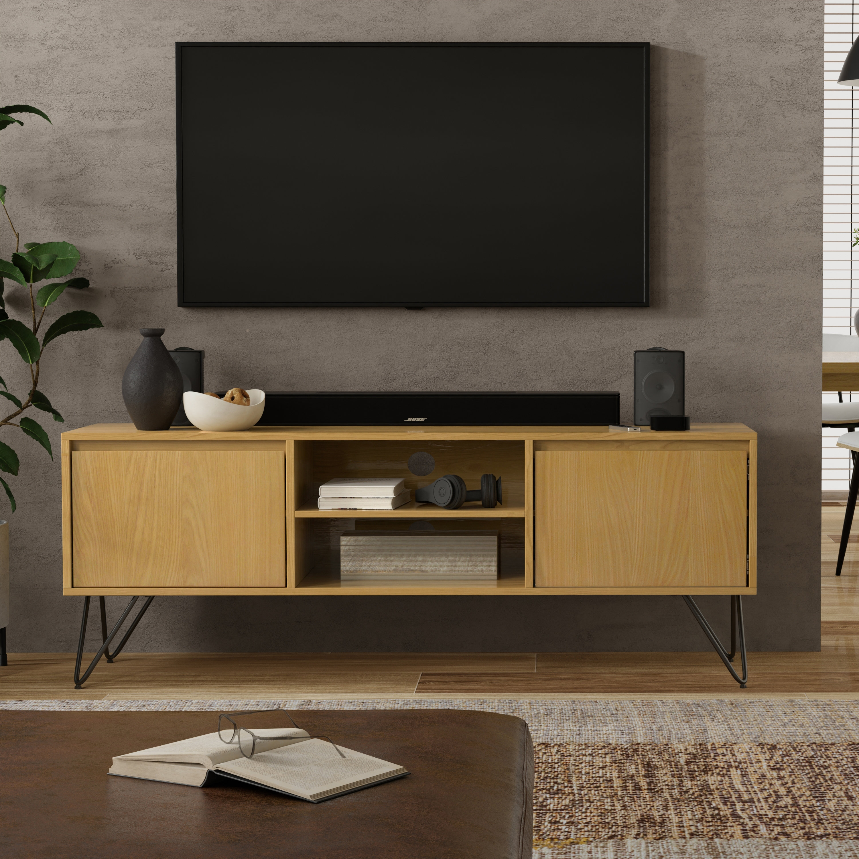 Simpli Home Hunter 60 inch Wide Industrial TV Media Stand For TVs up to 65 inches Wayfair TV Stands Entertainment Centers